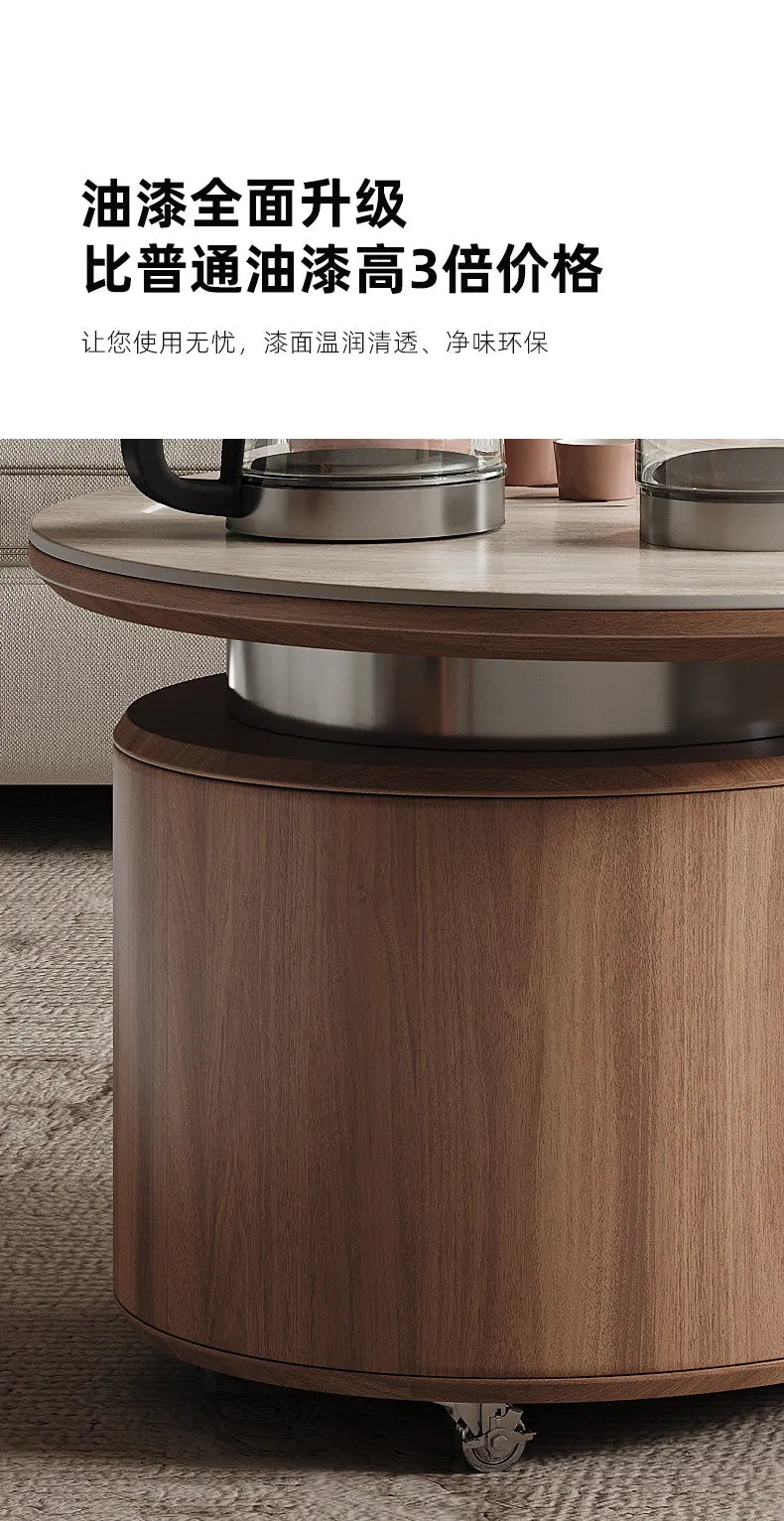 Round Coffee Table Set Living Room Small Space Travertine Stone Multifunctional Movable Tea Center Nordic Minimalist Furniture