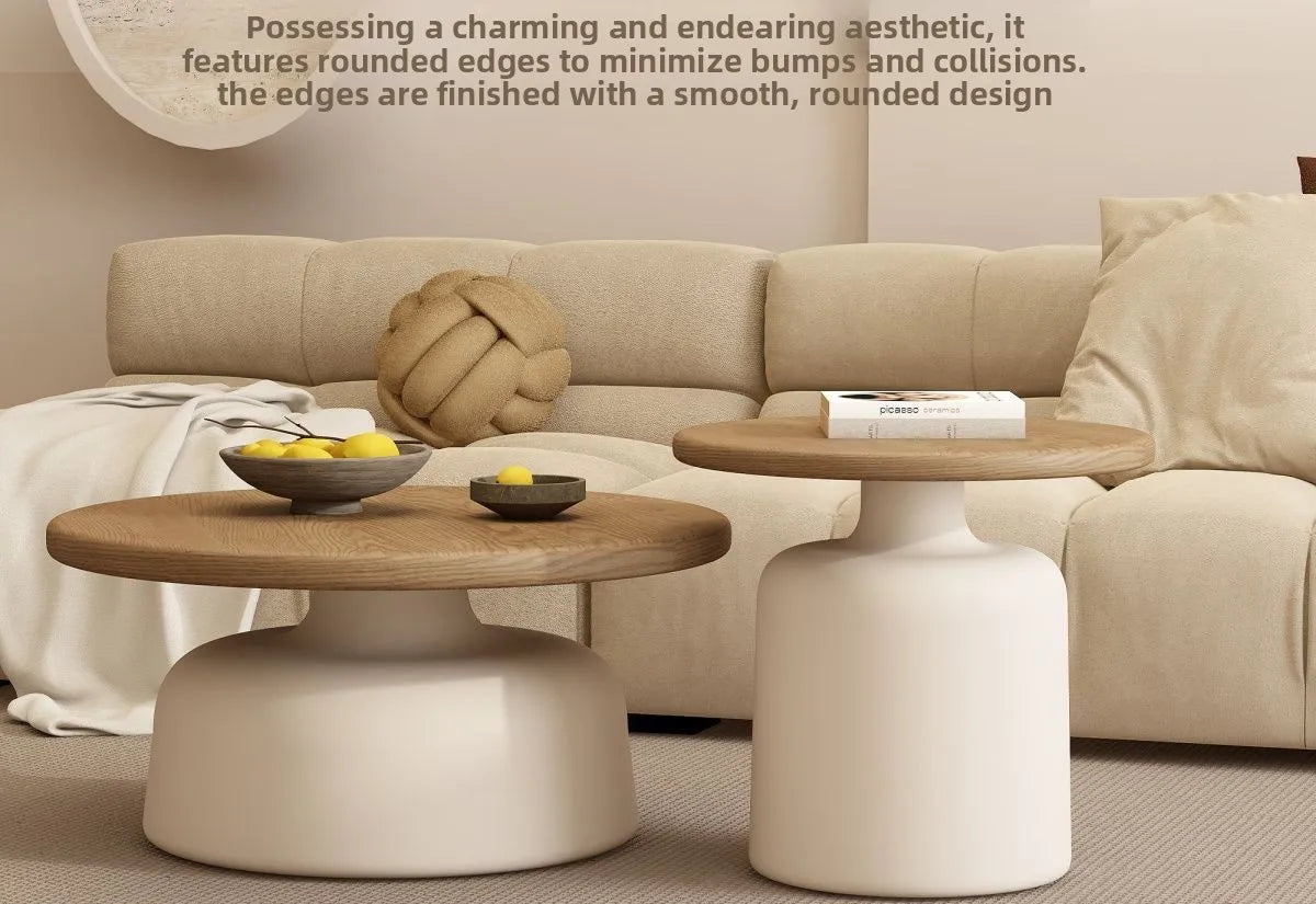 Table  Wood Modern Minimalist Round Edge Design Curved White Base Creamy Milk Tea Small Space coffee tables luxury coffee table