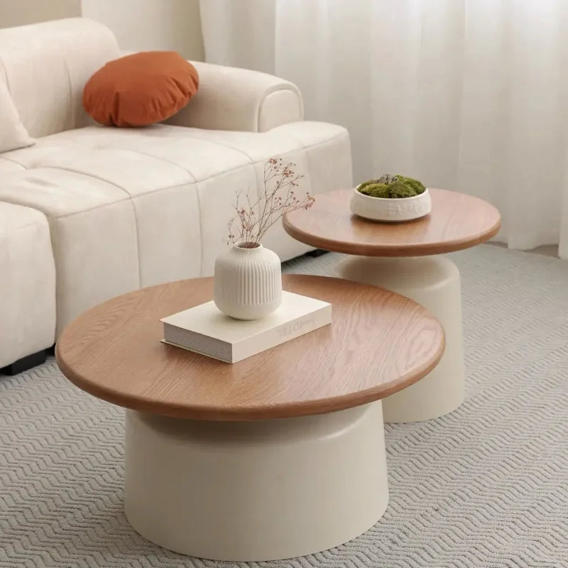 Table  Wood Modern Minimalist Round Edge Design Curved White Base Creamy Milk Tea Small Space coffee tables luxury coffee table