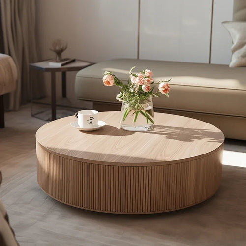 */--Simple Design High End Oak Nature Wood Contemporary Oval Round Coffee Table