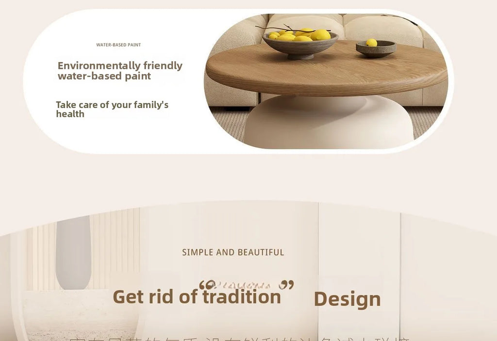 Table  Wood Modern Minimalist Round Edge Design Curved White Base Creamy Milk Tea Small Space coffee tables luxury coffee table