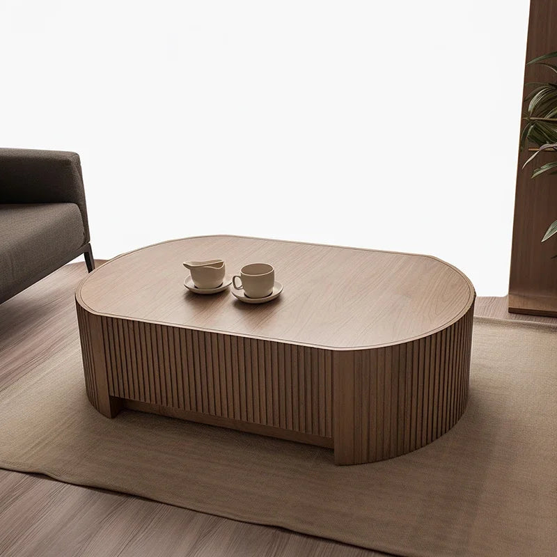 */--Simple Design High End Oak Nature Wood Contemporary Oval Round Coffee Table