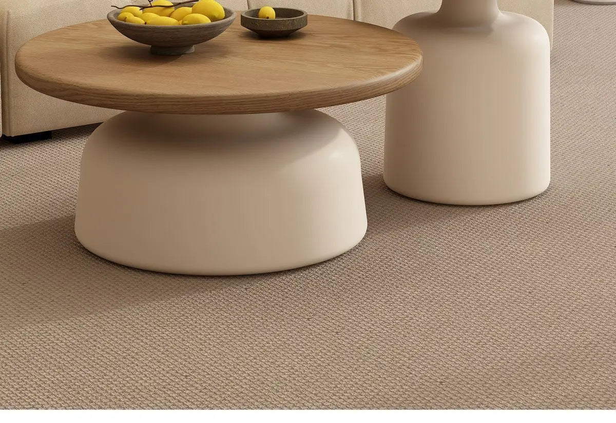 Table  Wood Modern Minimalist Round Edge Design Curved White Base Creamy Milk Tea Small Space coffee tables luxury coffee table
