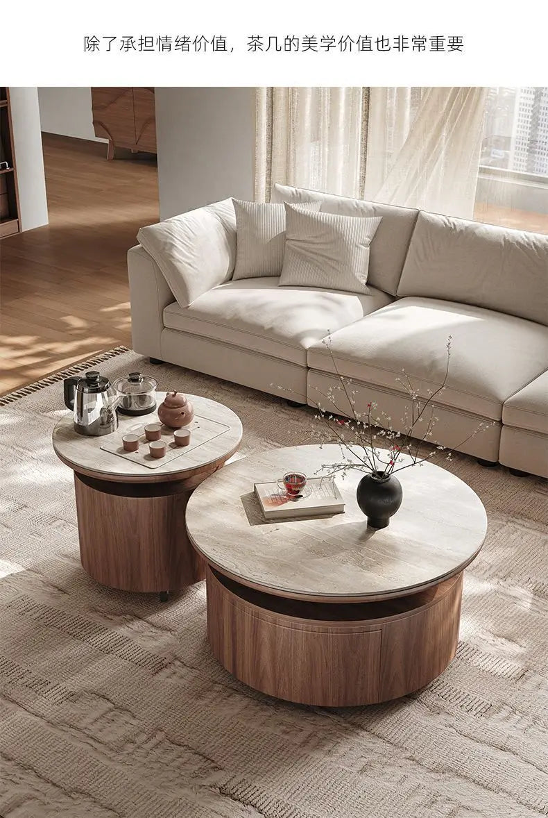 PG coffee table living room home light luxury high-end sense movable with tea integrated rock slab round combination