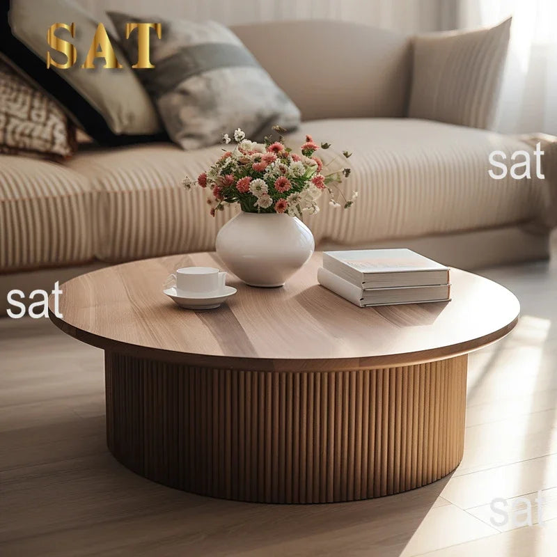 */--Simple Design High End Oak Nature Wood Contemporary Oval Round Coffee Table