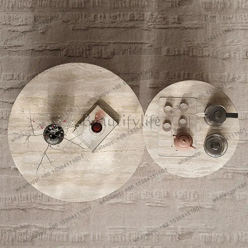 PG coffee table living room home light luxury high-end sense movable with tea integrated rock slab round combination