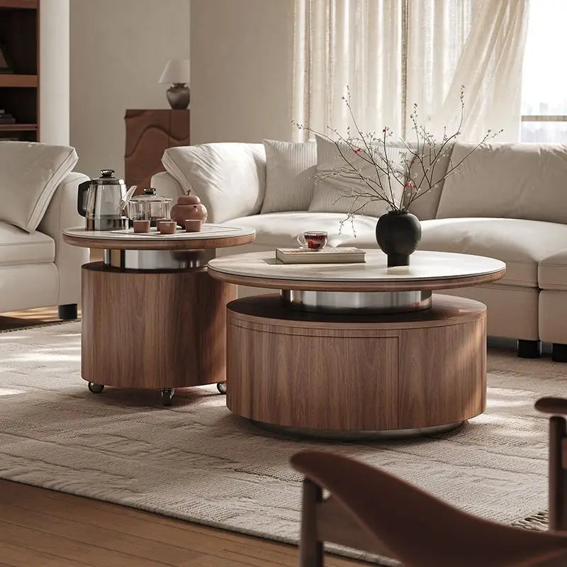 PG coffee table living room home light luxury high-end sense movable with tea integrated rock slab round combination