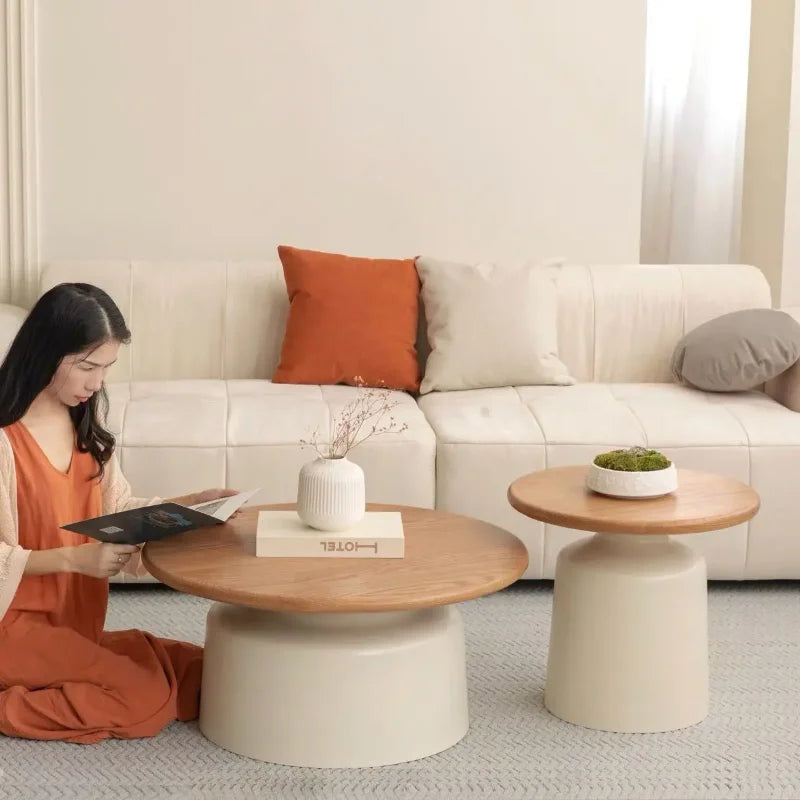 Table  Wood Modern Minimalist Round Edge Design Curved White Base Creamy Milk Tea Small Space coffee tables luxury coffee table