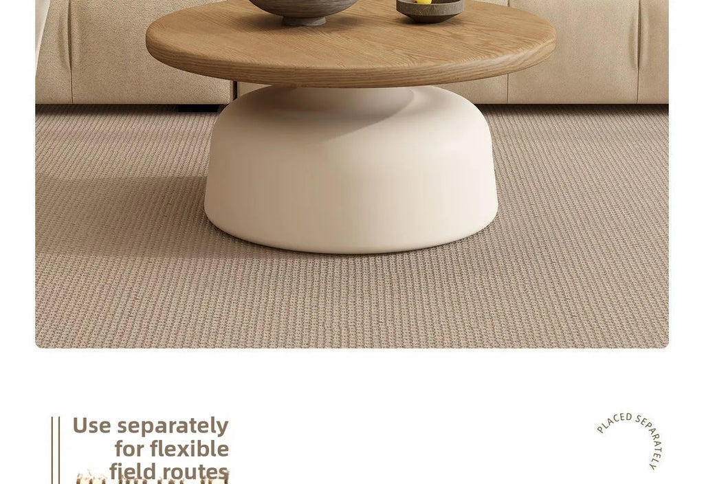 Table  Wood Modern Minimalist Round Edge Design Curved White Base Creamy Milk Tea Small Space coffee tables luxury coffee table