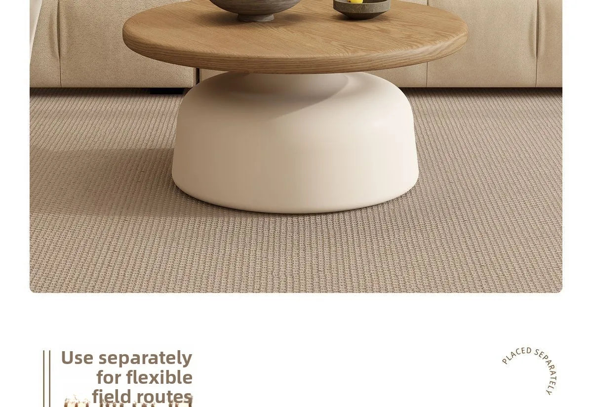 Table  Wood Modern Minimalist Round Edge Design Curved White Base Creamy Milk Tea Small Space coffee tables luxury coffee table