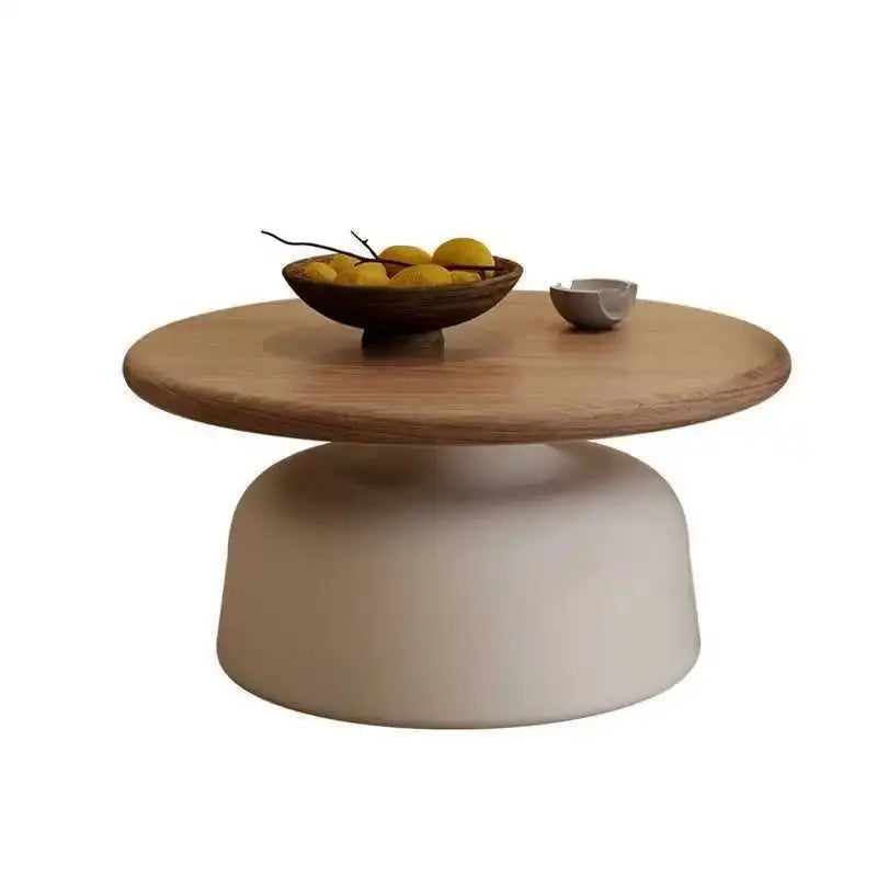 Table  Wood Modern Minimalist Round Edge Design Curved White Base Creamy Milk Tea Small Space coffee tables luxury coffee table