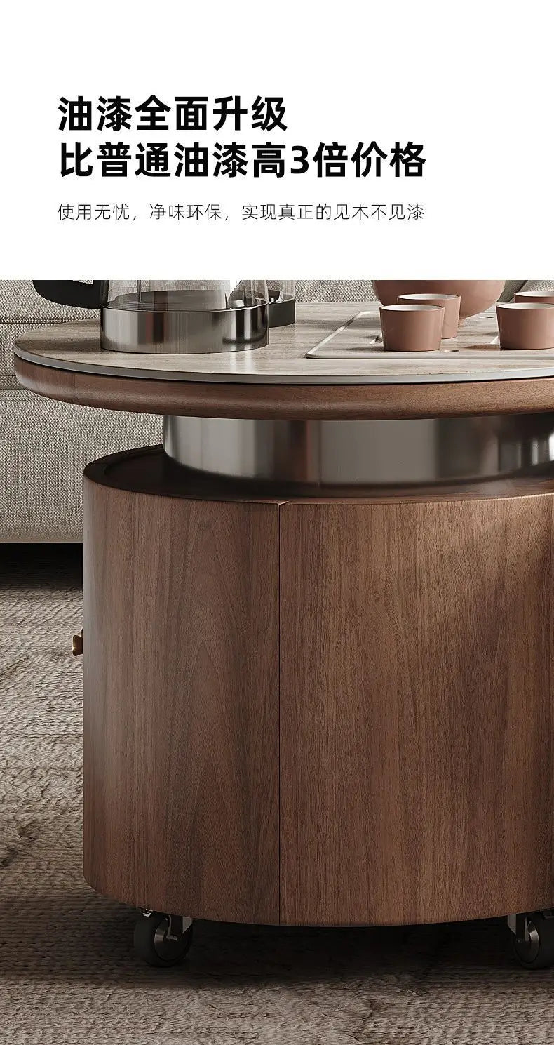 PG coffee table living room home light luxury high-end sense movable with tea integrated rock slab round combination