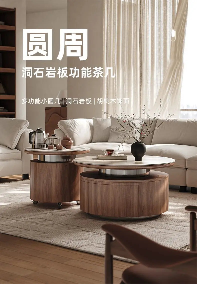 PG coffee table living room home light luxury high-end sense movable with tea integrated rock slab round combination