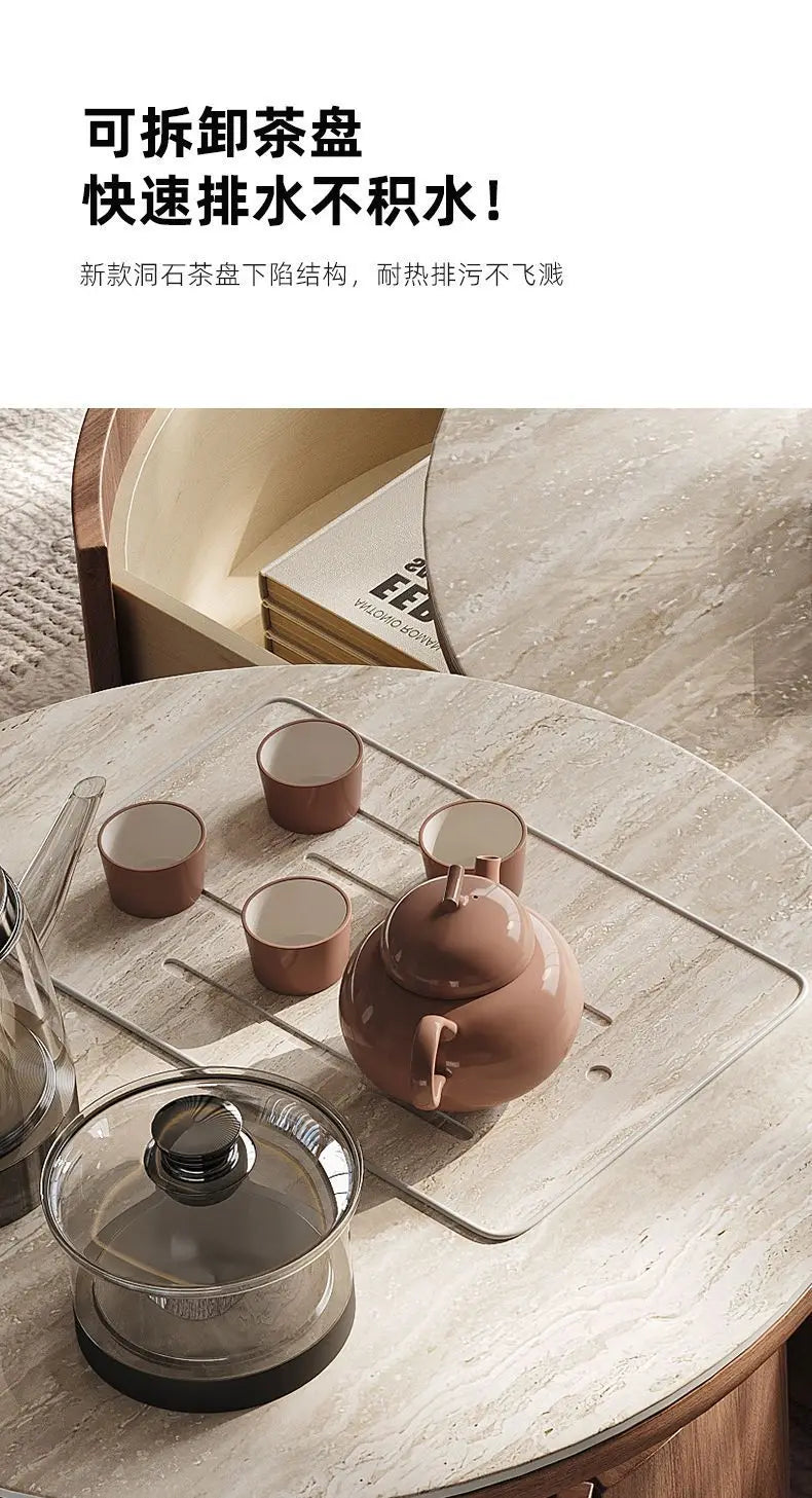 PG coffee table living room home light luxury high-end sense movable with tea integrated rock slab round combination
