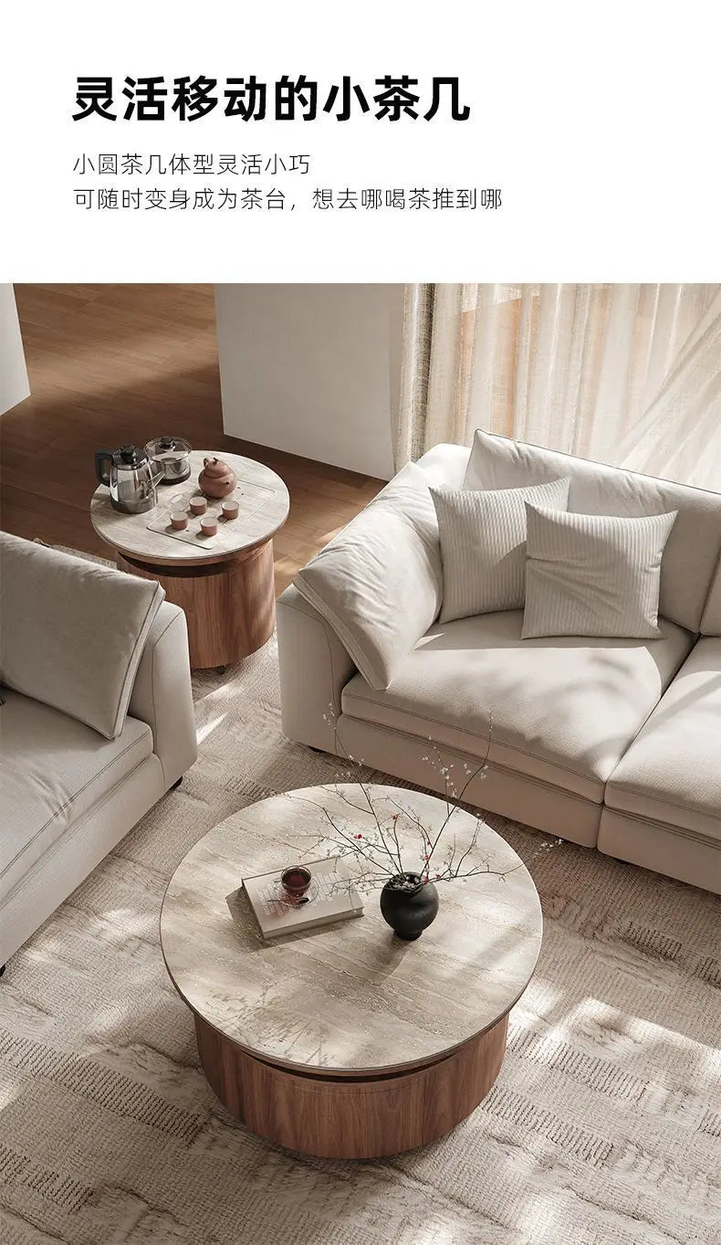 PG coffee table living room home light luxury high-end sense movable with tea integrated rock slab round combination