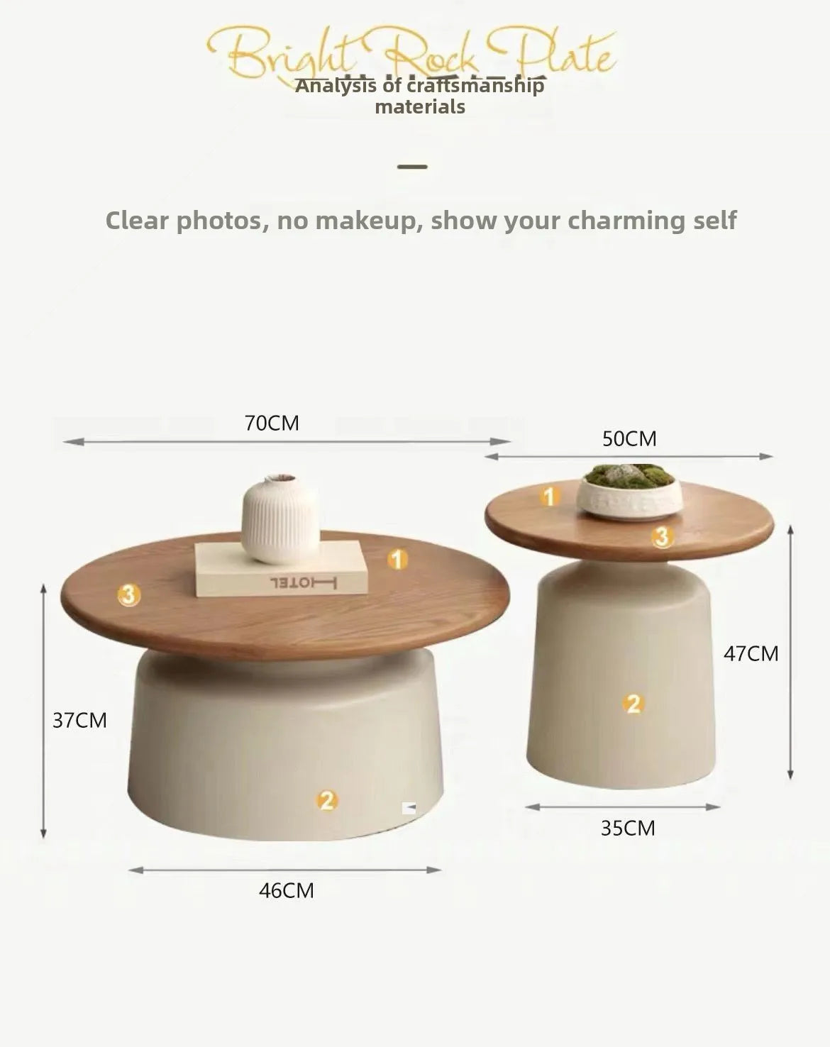 Table  Wood Modern Minimalist Round Edge Design Curved White Base Creamy Milk Tea Small Space coffee tables luxury coffee table