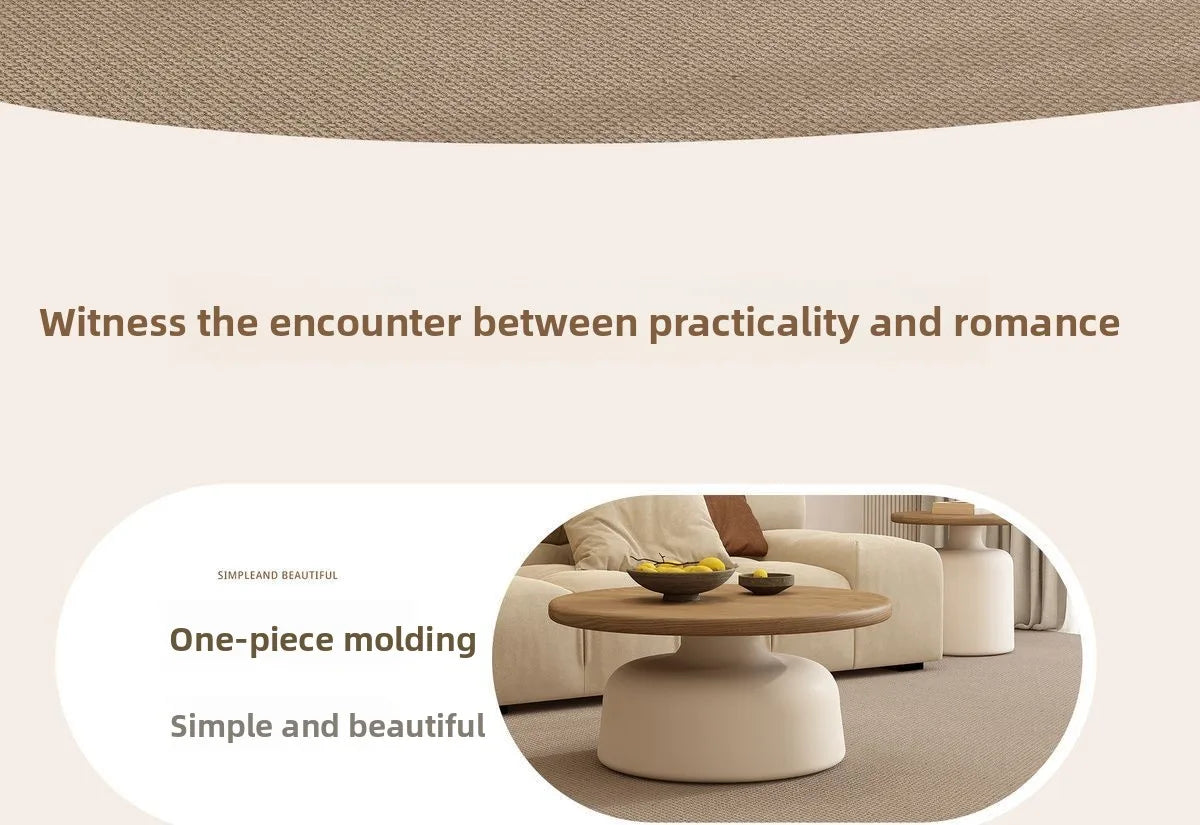 Table  Wood Modern Minimalist Round Edge Design Curved White Base Creamy Milk Tea Small Space coffee tables luxury coffee table