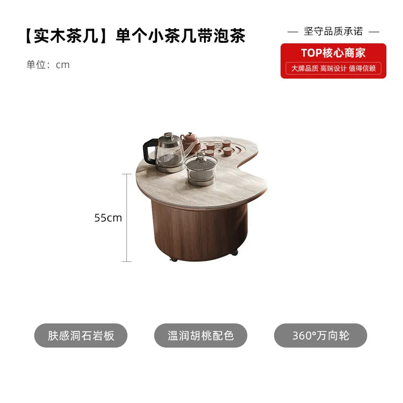 Round Coffee Table Set Living Room Small Space Travertine Stone Multifunctional Movable Tea Center Nordic Minimalist Furniture