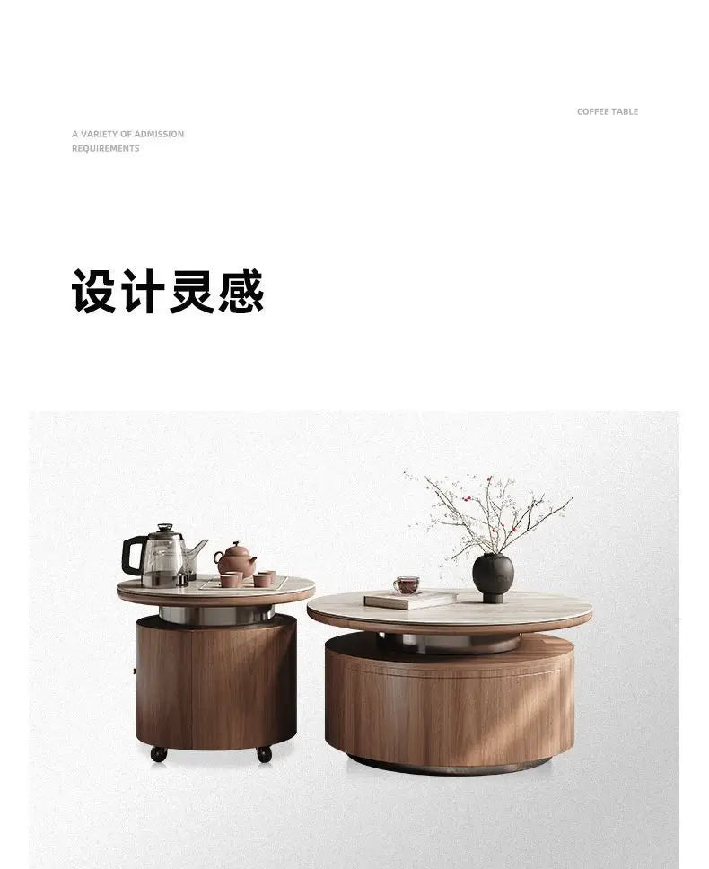 PG coffee table living room home light luxury high-end sense movable with tea integrated rock slab round combination