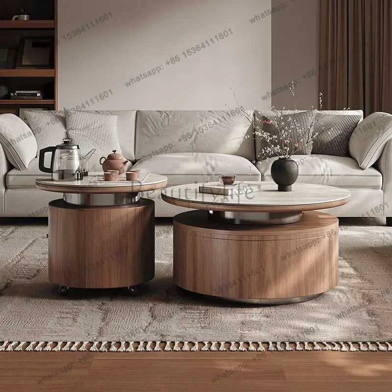 PG coffee table living room home light luxury high-end sense movable with tea integrated rock slab round combination