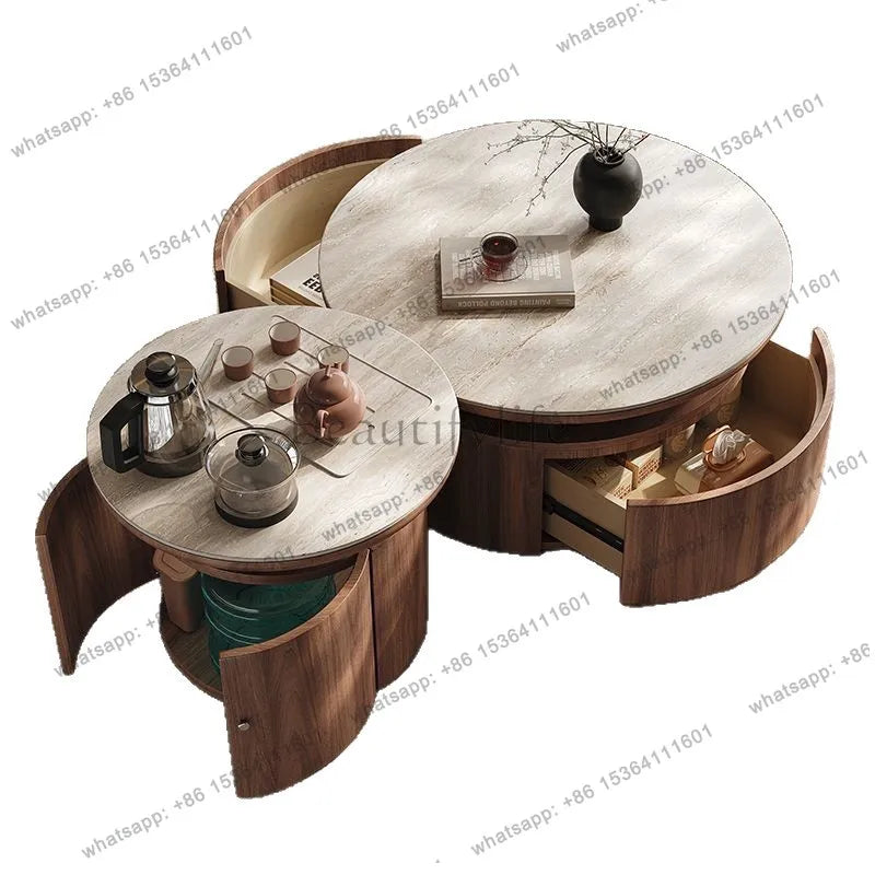 PG coffee table living room home light luxury high-end sense movable with tea integrated rock slab round combination