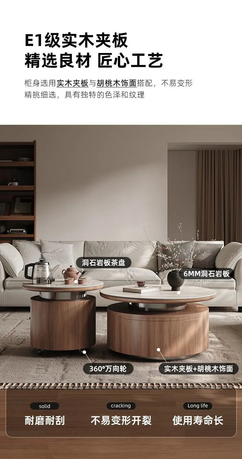 PG coffee table living room home light luxury high-end sense movable with tea integrated rock slab round combination
