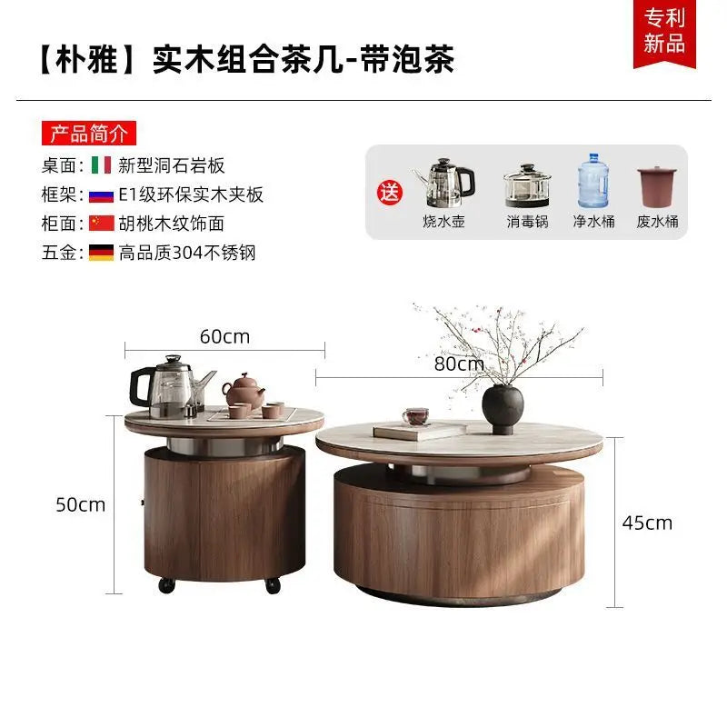 PG coffee table living room home light luxury high-end sense movable with tea integrated rock slab round combination