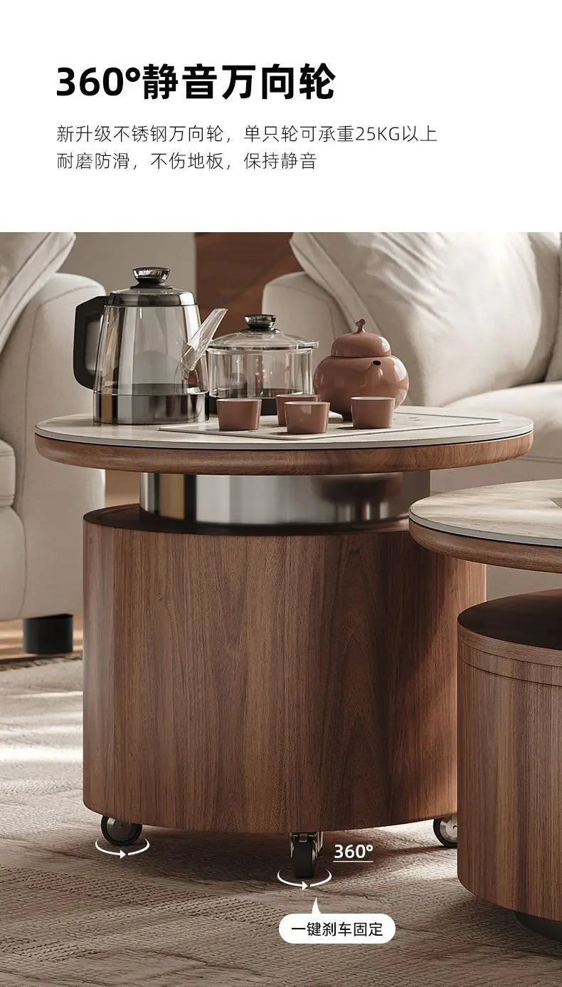 PG coffee table living room home light luxury high-end sense movable with tea integrated rock slab round combination