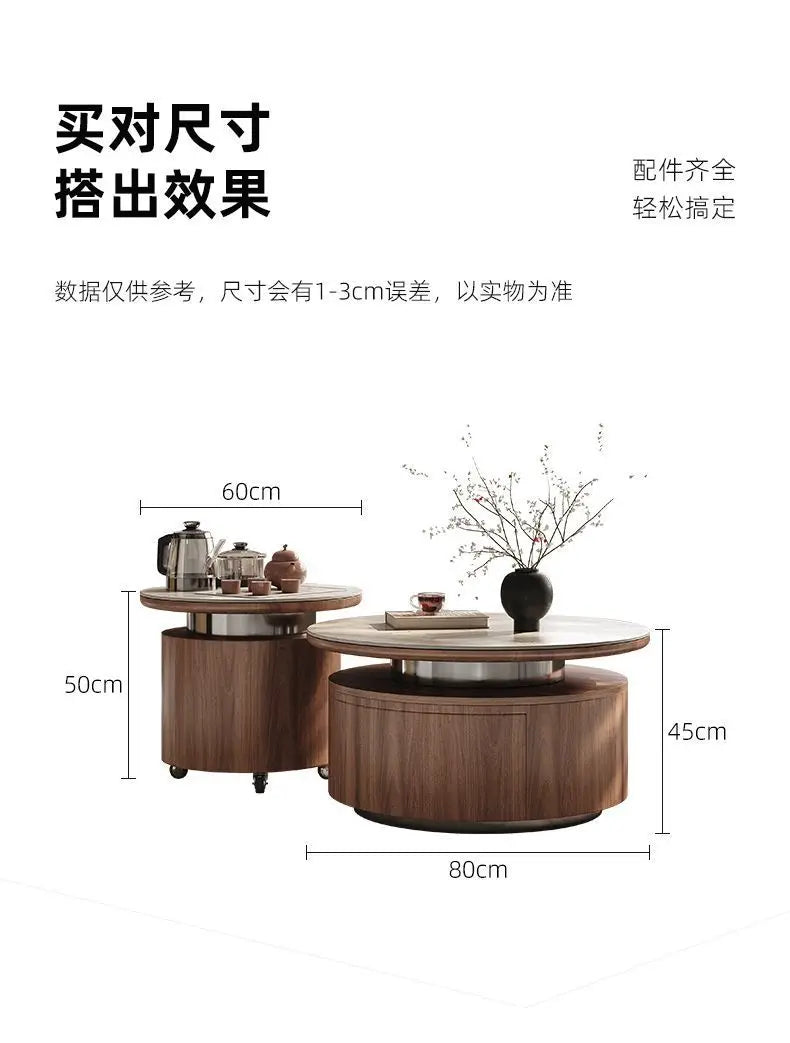 PG coffee table living room home light luxury high-end sense movable with tea integrated rock slab round combination