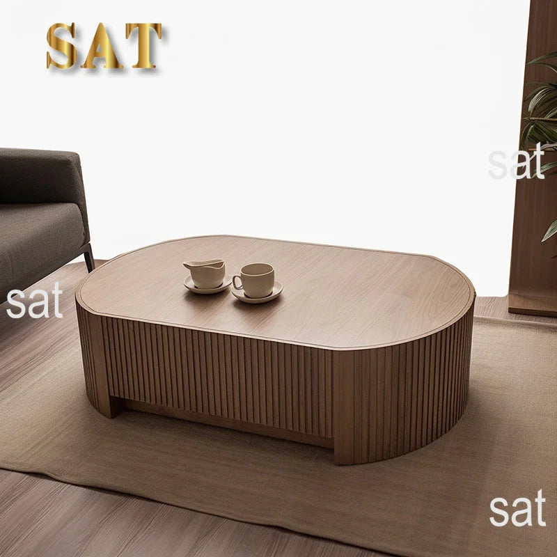 */--Simple Design High End Oak Nature Wood Contemporary Oval Round Coffee Table