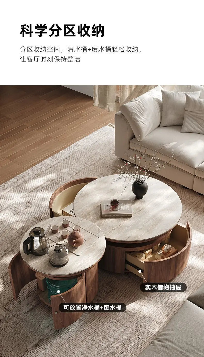 PG coffee table living room home light luxury high-end sense movable with tea integrated rock slab round combination