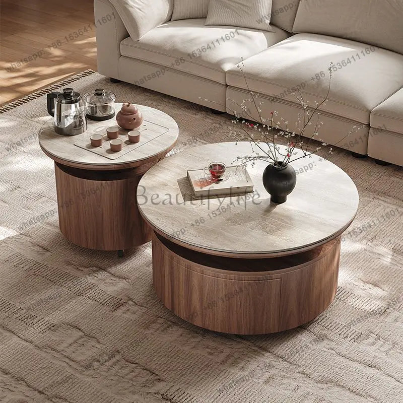 PG coffee table living room home light luxury high-end sense movable with tea integrated rock slab round combination