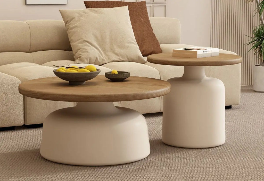 Table  Wood Modern Minimalist Round Edge Design Curved White Base Creamy Milk Tea Small Space coffee tables luxury coffee table