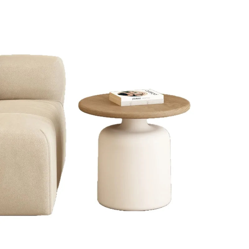 Table  Wood Modern Minimalist Round Edge Design Curved White Base Creamy Milk Tea Small Space coffee tables luxury coffee table
