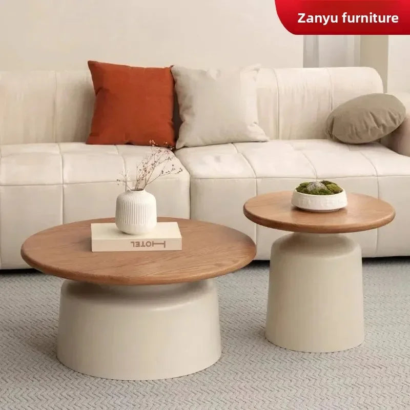 Table  Wood Modern Minimalist Round Edge Design Curved White Base Creamy Milk Tea Small Space coffee tables luxury coffee table