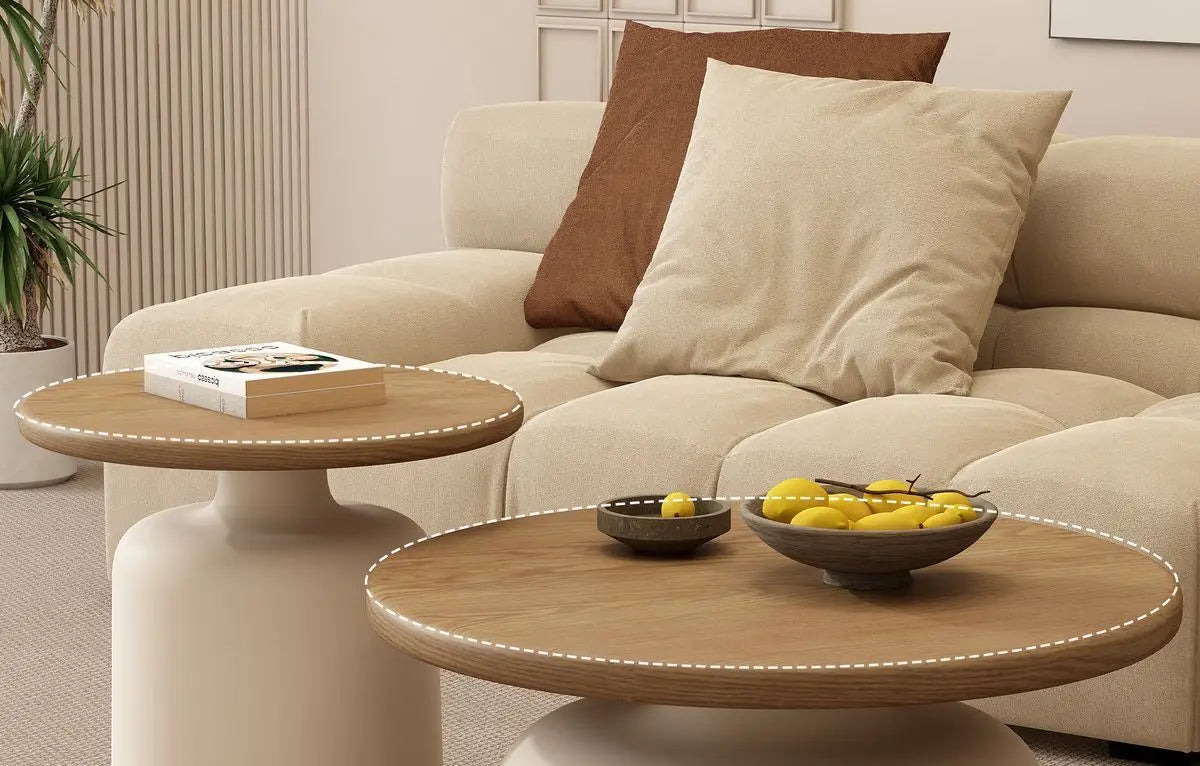 Table  Wood Modern Minimalist Round Edge Design Curved White Base Creamy Milk Tea Small Space coffee tables luxury coffee table
