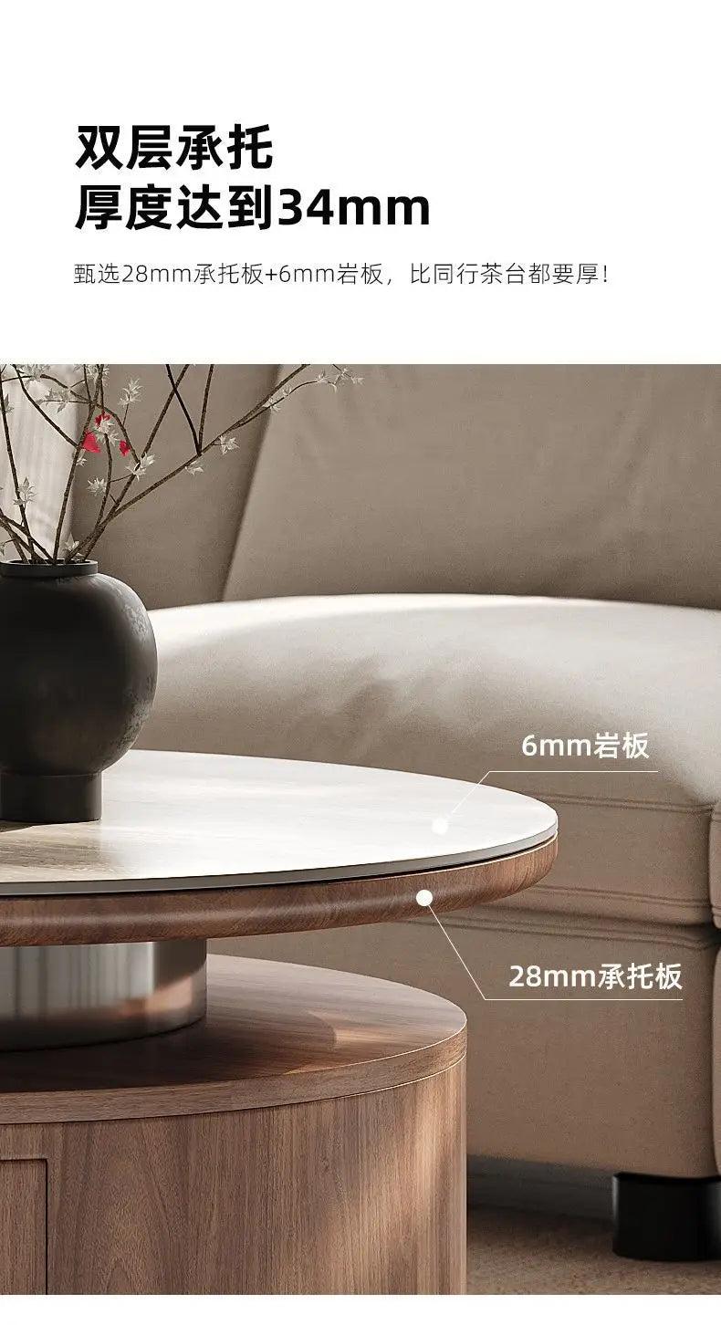 PG coffee table living room home light luxury high-end sense movable with tea integrated rock slab round combination