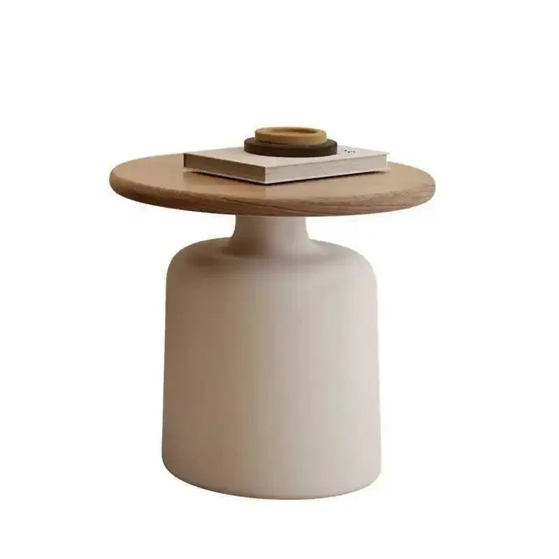 Table  Wood Modern Minimalist Round Edge Design Curved White Base Creamy Milk Tea Small Space coffee tables luxury coffee table