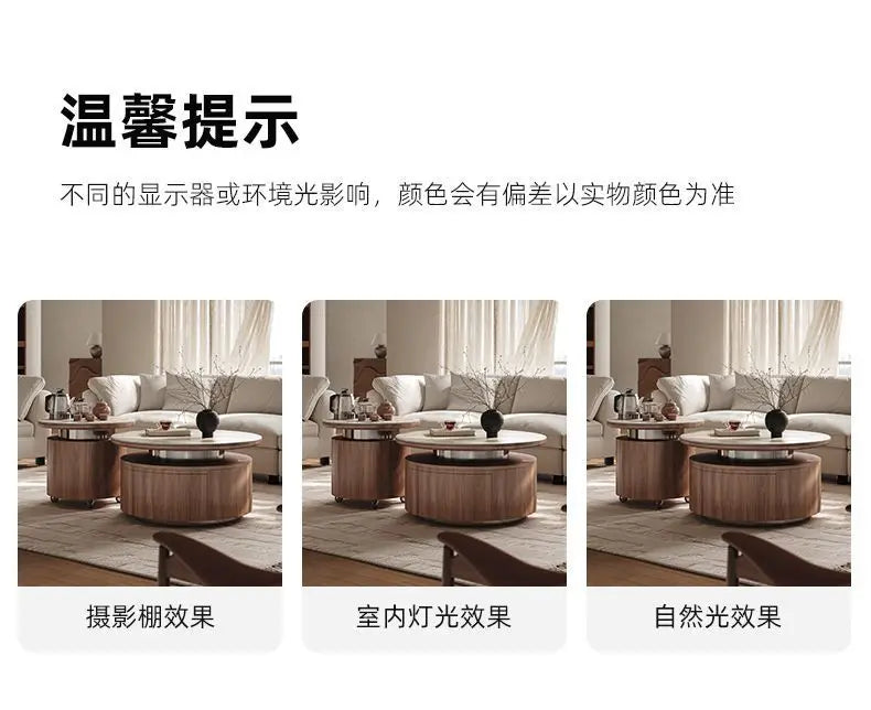 PG coffee table living room home light luxury high-end sense movable with tea integrated rock slab round combination