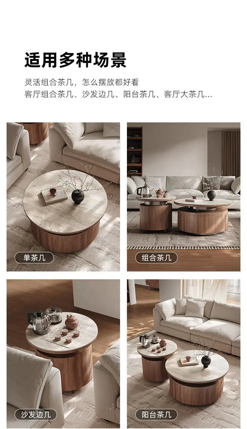 PG coffee table living room home light luxury high-end sense movable with tea integrated rock slab round combination