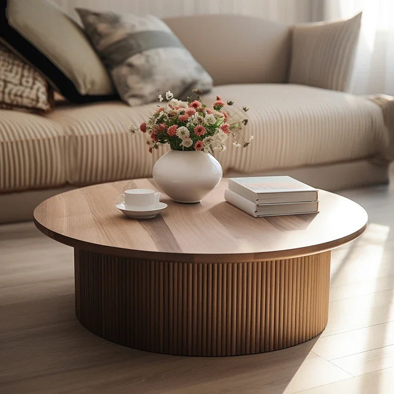 */--Simple Design High End Oak Nature Wood Contemporary Oval Round Coffee Table
